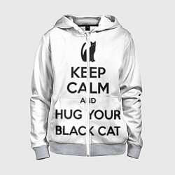 Толстовка на молнии детская Обними своего черного кота, цвет: 3D-меланж