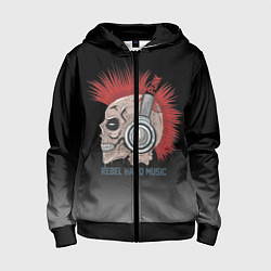 Толстовка на молнии детская Rebel hard music, цвет: 3D-черный