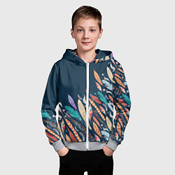Толстовка на молнии детская Перья, цвет: 3D-меланж — фото 2