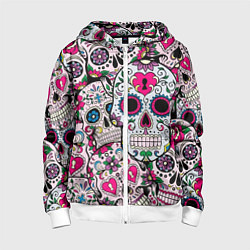 Толстовка на молнии детская Весёлые черепа, цвет: 3D-белый