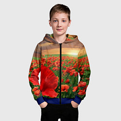 Толстовка на молнии детская Красный мак на закате, цвет: 3D-синий — фото 2