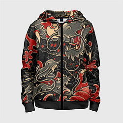 Толстовка на молнии детская Dsquared tatoo DRAGON, цвет: 3D-черный