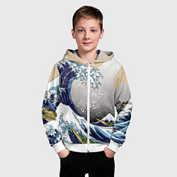 Толстовка на молнии детская The great wave off kanagawa, цвет: 3D-белый — фото 2