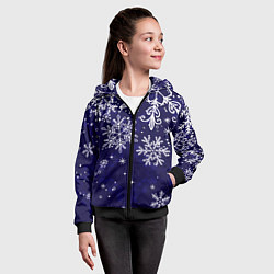 Толстовка на молнии детская Новогодние снежинки, цвет: 3D-черный — фото 2