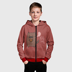 Толстовка на молнии детская Котик любит печеньки, цвет: 3D-красный — фото 2