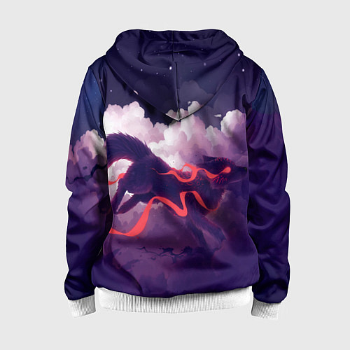 Детская толстовка на молнии Лиса бежит по облакам / 3D-Белый – фото 2