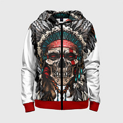 Толстовка на молнии детская Череп индейца, цвет: 3D-красный