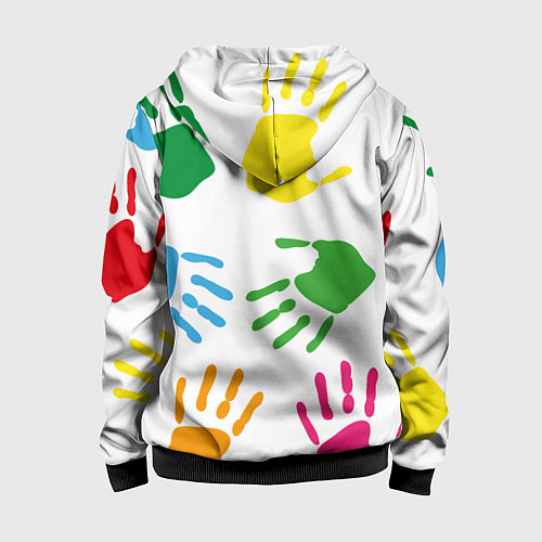 Детская толстовка на молнии Цветные ладошки - Детский узор / 3D-Черный – фото 2