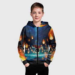 Толстовка на молнии детская Ренгоку Кёджуро Клинок демонов, цвет: 3D-черный — фото 2