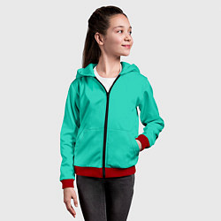 Толстовка на молнии детская Бискайский зеленый без рисунка, цвет: 3D-красный — фото 2