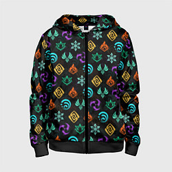 Толстовка на молнии детская GENSHIN IMPACT ЭМБЛЕМЫ, цвет: 3D-черный