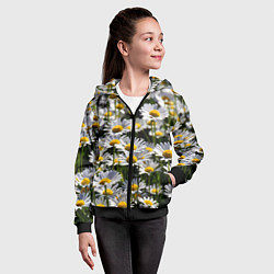 Толстовка на молнии детская Ромашки, цвет: 3D-черный — фото 2