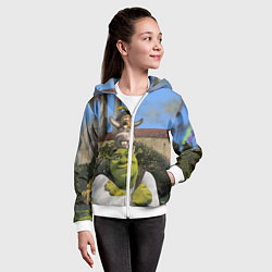 Толстовка на молнии детская Шрек, Кот и Осёл, цвет: 3D-белый — фото 2