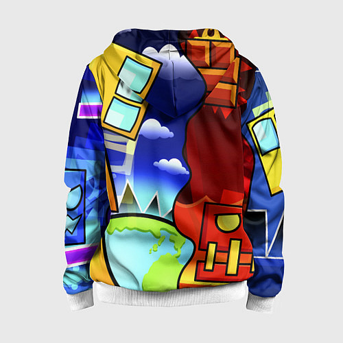 Детская толстовка на молнии Geometry Dash / 3D-Белый – фото 2