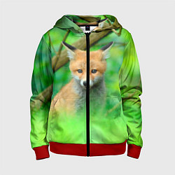 Детская толстовка на молнии Лисенок в зеленом лесу