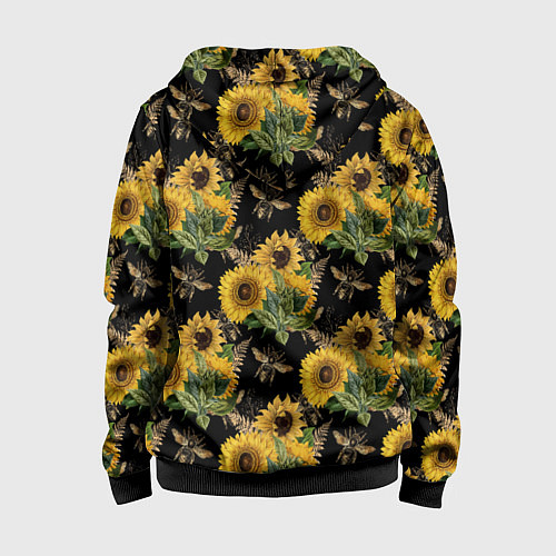 Детская толстовка на молнии Fashion Sunflowers and bees / 3D-Черный – фото 2