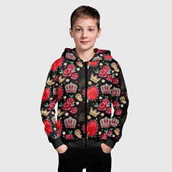 Толстовка на молнии детская Корона и розы, цвет: 3D-черный — фото 2