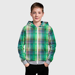 Толстовка на молнии детская Зеленый клетчатый узор, цвет: 3D-меланж — фото 2