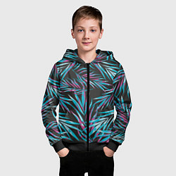 Толстовка на молнии детская Листья Пальм Неон, цвет: 3D-черный — фото 2