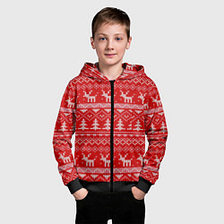 Толстовка на молнии детская Новогодний узор с оленями и елкой, цвет: 3D-черный — фото 2