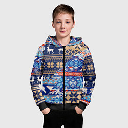 Толстовка на молнии детская НОВОГОДНИЙ УЗОР ОЛЕНИ И МЕДВЕДИ НОВЫЙ ГОД 2022, цвет: 3D-черный — фото 2