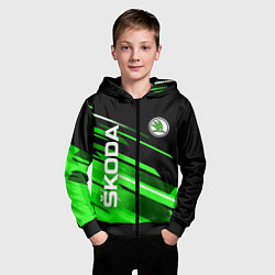 Толстовка на молнии детская ШКОДА ЧЕРНО ЗЕЛЕНЫЕ ПОЛОСЫ, цвет: 3D-черный — фото 2