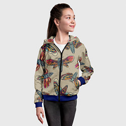 Толстовка на молнии детская Мотыльки-черепа, цвет: 3D-синий — фото 2