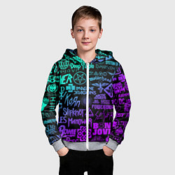 Толстовка на молнии детская ЛОГОТИПЫ РОК ГРУПП НЕОН ROCK NEON, цвет: 3D-меланж — фото 2