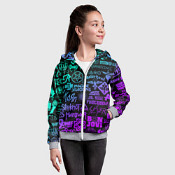 Толстовка на молнии детская ЛОГОТИПЫ РОК ГРУПП НЕОН ROCK NEON, цвет: 3D-меланж — фото 2