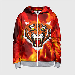 Толстовка на молнии детская Fire Tiger Face 2022, цвет: 3D-меланж
