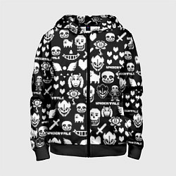 Толстовка на молнии детская UNDERTALE PATTERN БЕЛЫЙ, цвет: 3D-черный