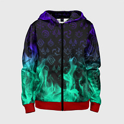 Детская толстовка на молнии НЕОНОВЫЙ ОГОНЬ ГЕНШИН ИМПАКТ СИМВОЛЫ