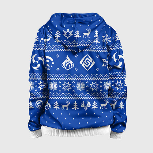 Детская толстовка на молнии НОВОГОДНИЙ СВИТЕР GENSHIN IMPACT СИНИЙ / 3D-Белый – фото 2