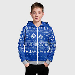 Толстовка на молнии детская НОВОГОДНИЙ СВИТЕР GENSHIN IMPACT СИНИЙ, цвет: 3D-меланж — фото 2