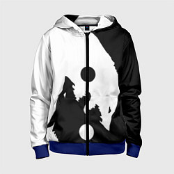 Толстовка на молнии детская Волки Инь и Янь Добро и Зло, цвет: 3D-синий