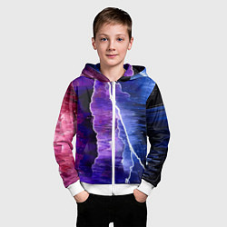 Толстовка на молнии детская Космическая молния, глитч, цвет: 3D-белый — фото 2