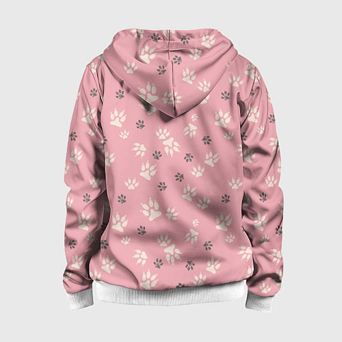 Детская толстовка на молнии Розовый принт лапки / 3D-Белый – фото 2