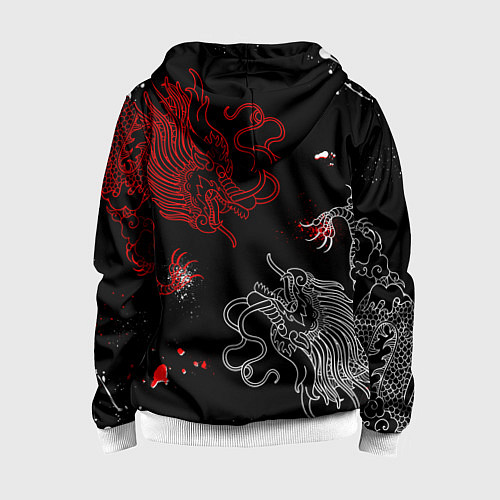 Детская толстовка на молнии Китайский дракон Красно - Белый / 3D-Белый – фото 2