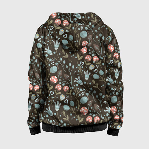 Детская толстовка на молнии Цветы и ягоды паттерн / 3D-Черный – фото 2