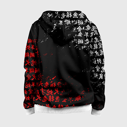 Детская толстовка на молнии КРАСНО БЕЛЫЕ ИЕРОГЛИФЫ ЯПОНИЯ БРЫЗГИ / 3D-Белый – фото 2