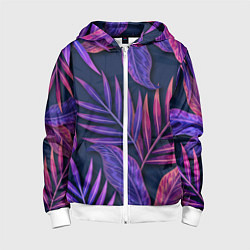 Толстовка на молнии детская Neon Tropical plants pattern, цвет: 3D-белый