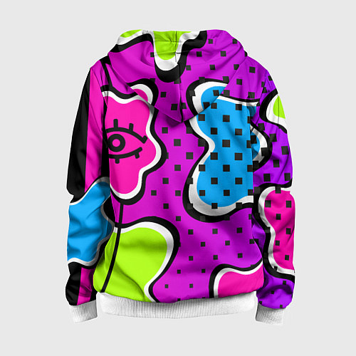 Детская толстовка на молнии Яркий абстрактный узор в стиле 90х, неоновые цвета / 3D-Белый – фото 2