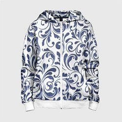 Толстовка на молнии детская Гжелевый рисунок, цвет: 3D-белый