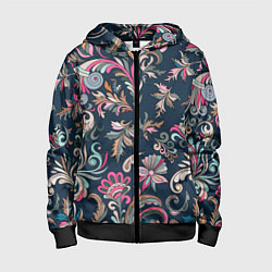 Толстовка на молнии детская Холодная хохлома, цвет: 3D-черный