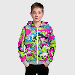 Толстовка на молнии детская Абстрактные мраморные разводы в ярких цветах Поп а, цвет: 3D-меланж — фото 2