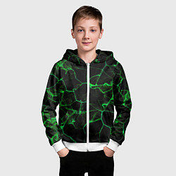 Толстовка на молнии детская Абстракция - Черно-зеленый фон - дым, цвет: 3D-белый — фото 2