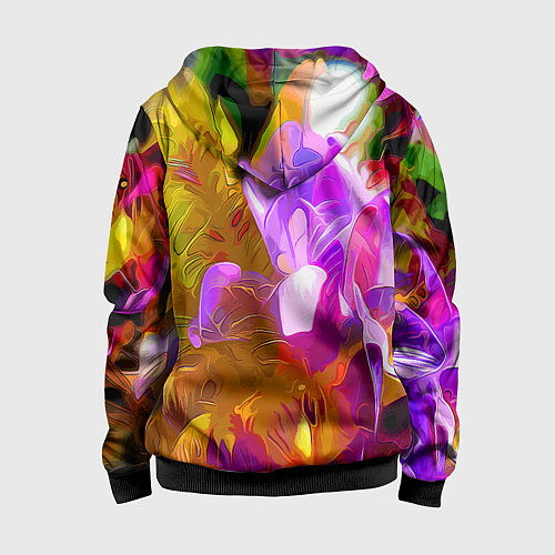 Детская толстовка на молнии Красочный цветочный узор Лето Colorful Floral Patt / 3D-Черный – фото 2