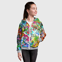 Толстовка на молнии детская Яркое безумие Бабочки, кляксы, граффити, цвет: 3D-меланж — фото 2