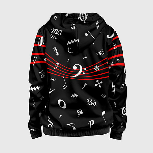Детская толстовка на молнии Нотные Знаки с Нотным Станом / 3D-Черный – фото 2