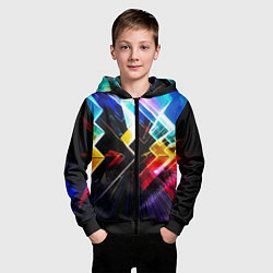 Толстовка на молнии детская Неоновая молния Абстракция Neon Lightning Abstract, цвет: 3D-черный — фото 2